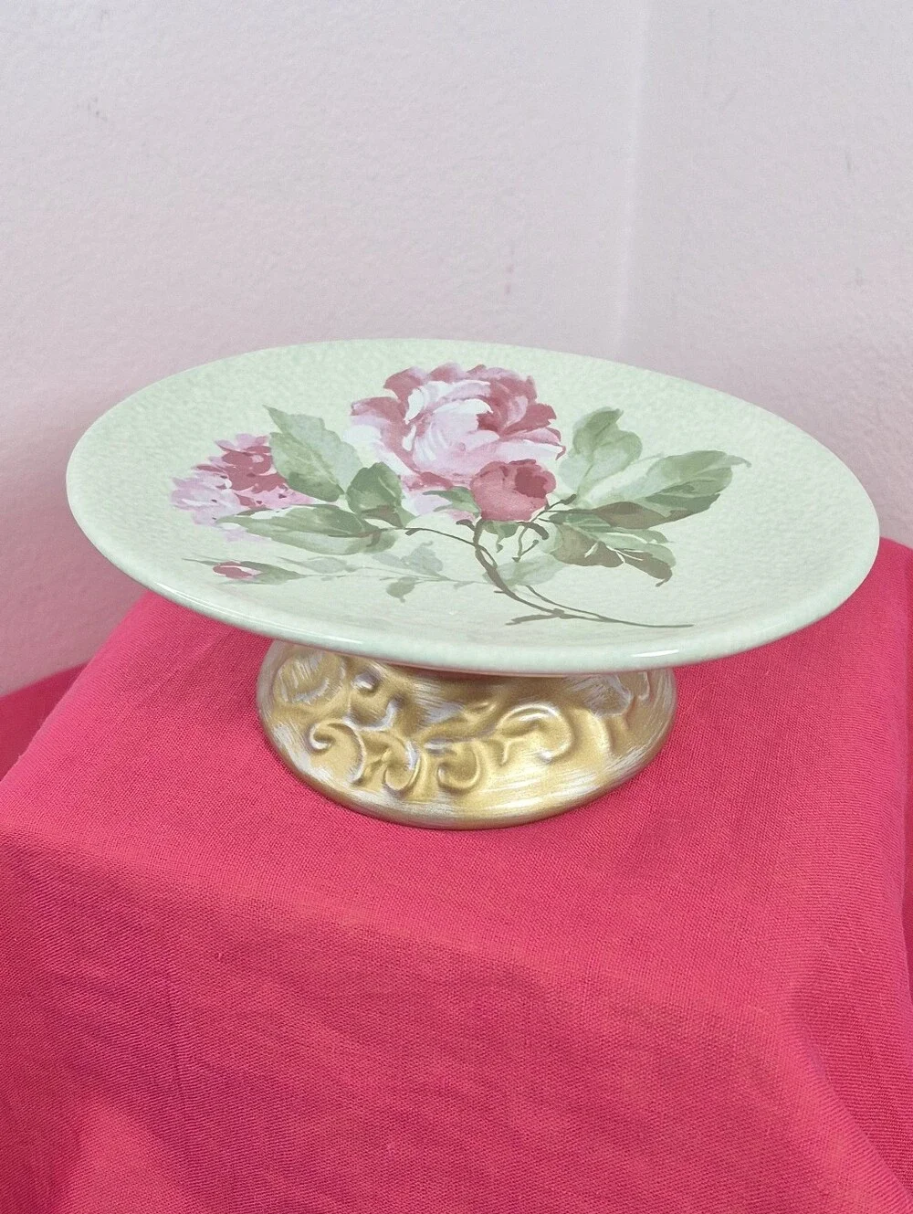 Vintage Spring Maid Ceramic Footed Rose Pattern Soap Dish 6